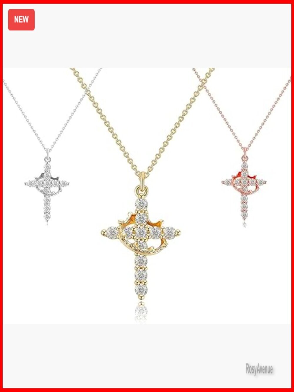 3-Pack Dainty Cross Necklaces 14K Gold-Plated Adjustable Chain Faith Jewelry